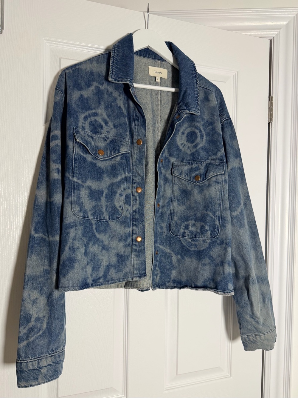 Triarchy Abstract Print Acid Wash Denim Overshirt Jacket Size L